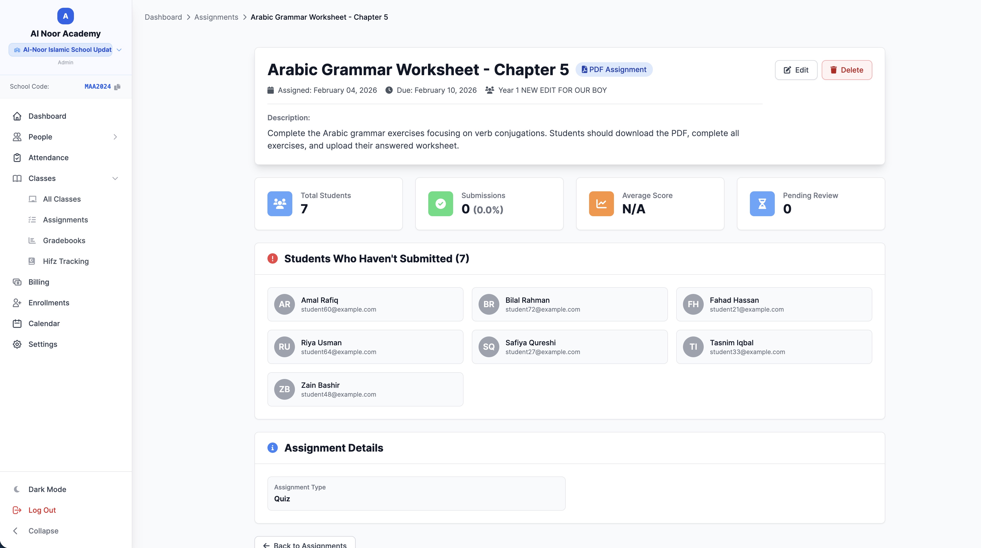 MarkTrack Assignments & Quizzes