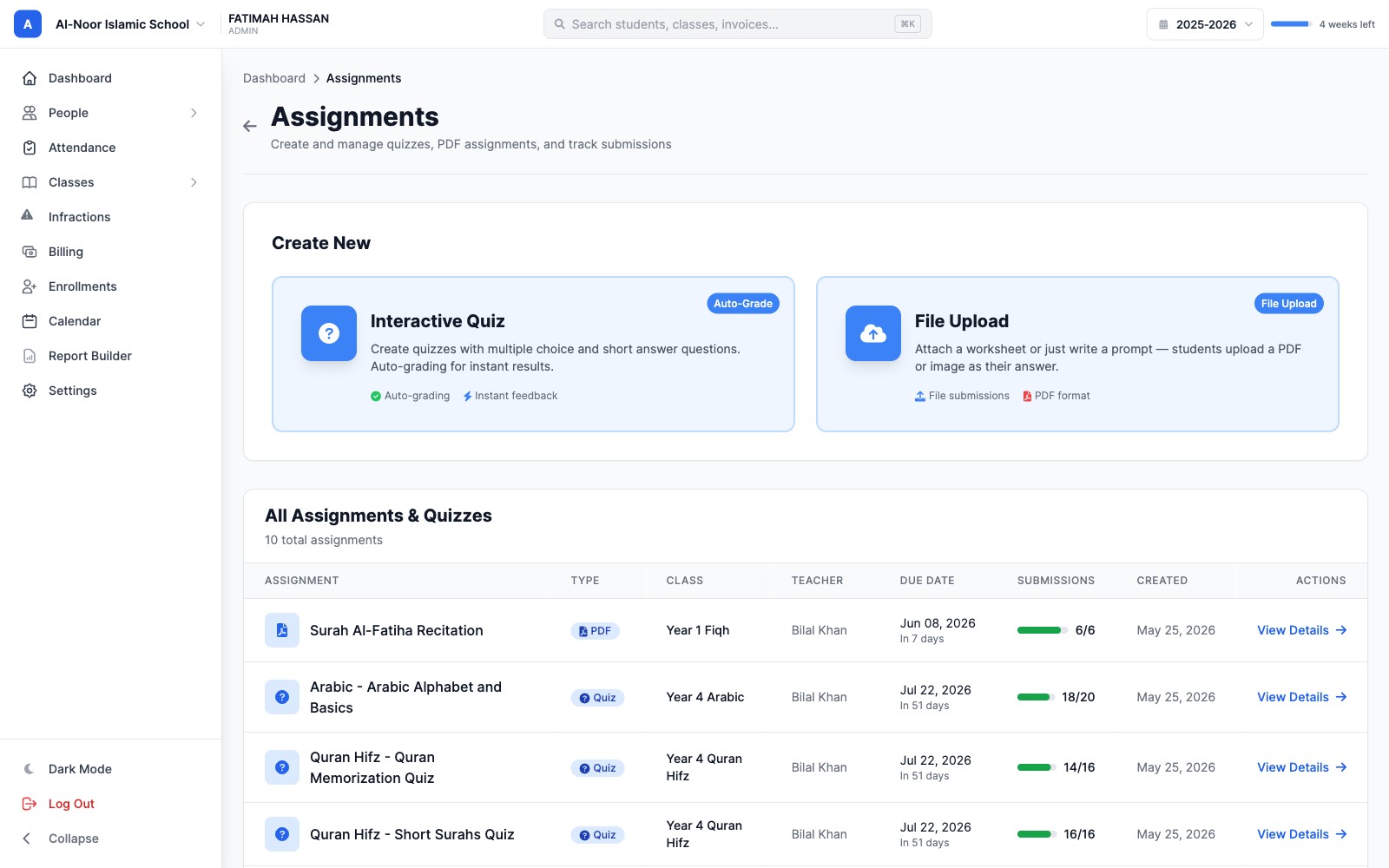 MarkTrack Assignments & Quizzes