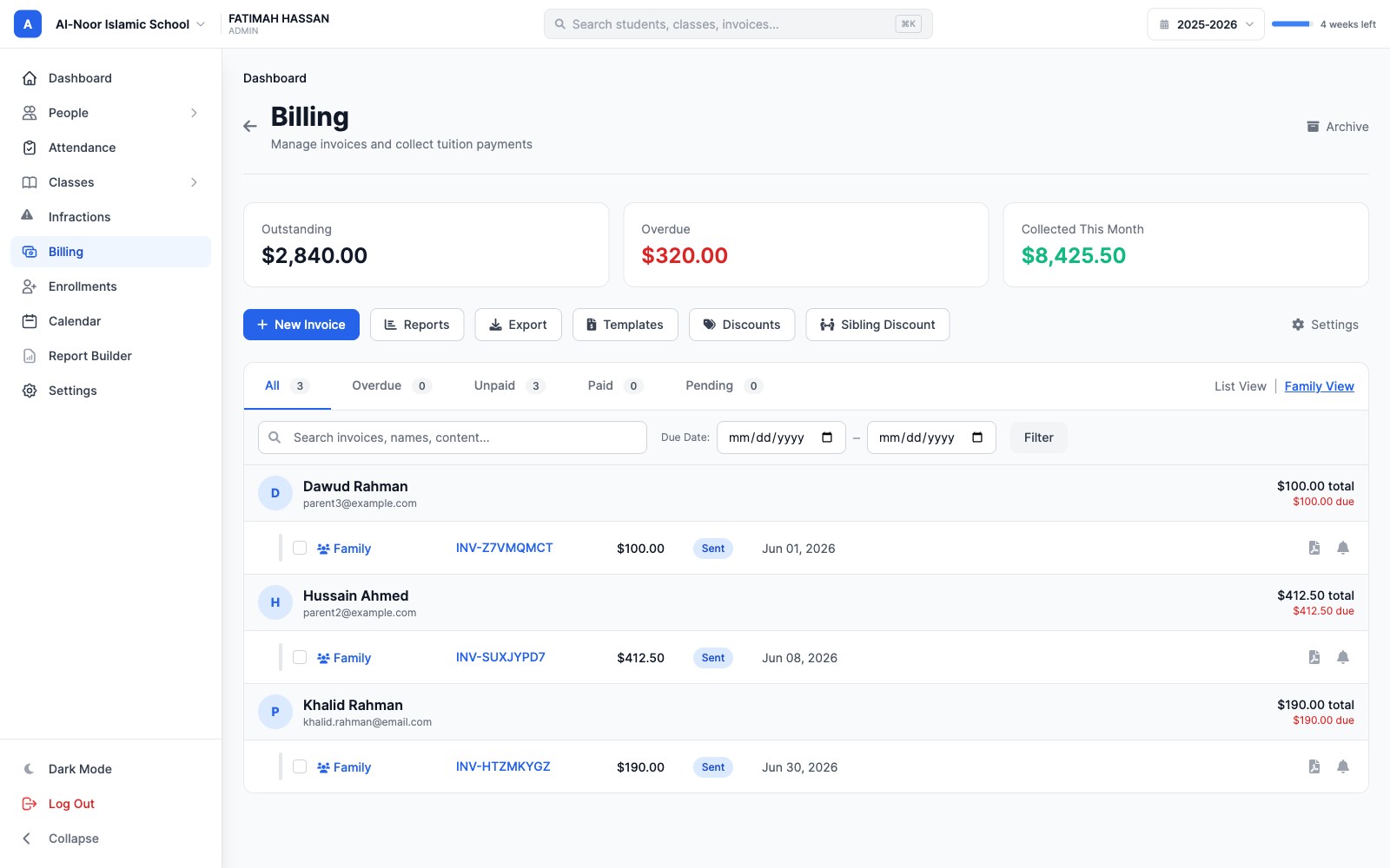 MarkTrack Billing Dashboard