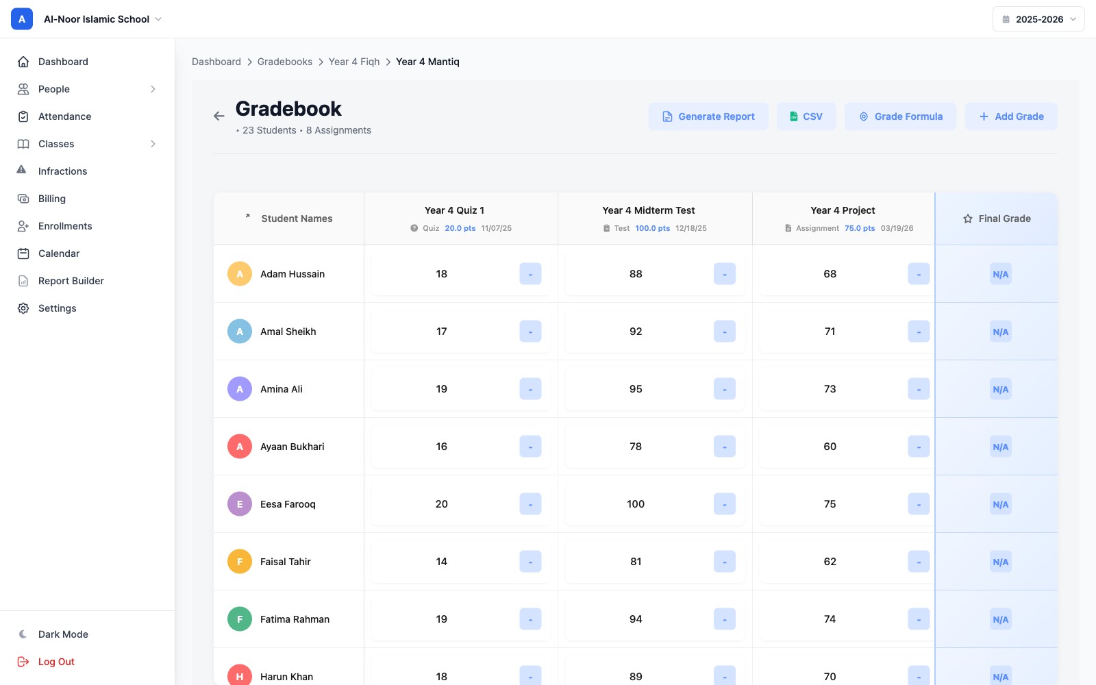 MarkTrack Gradebook