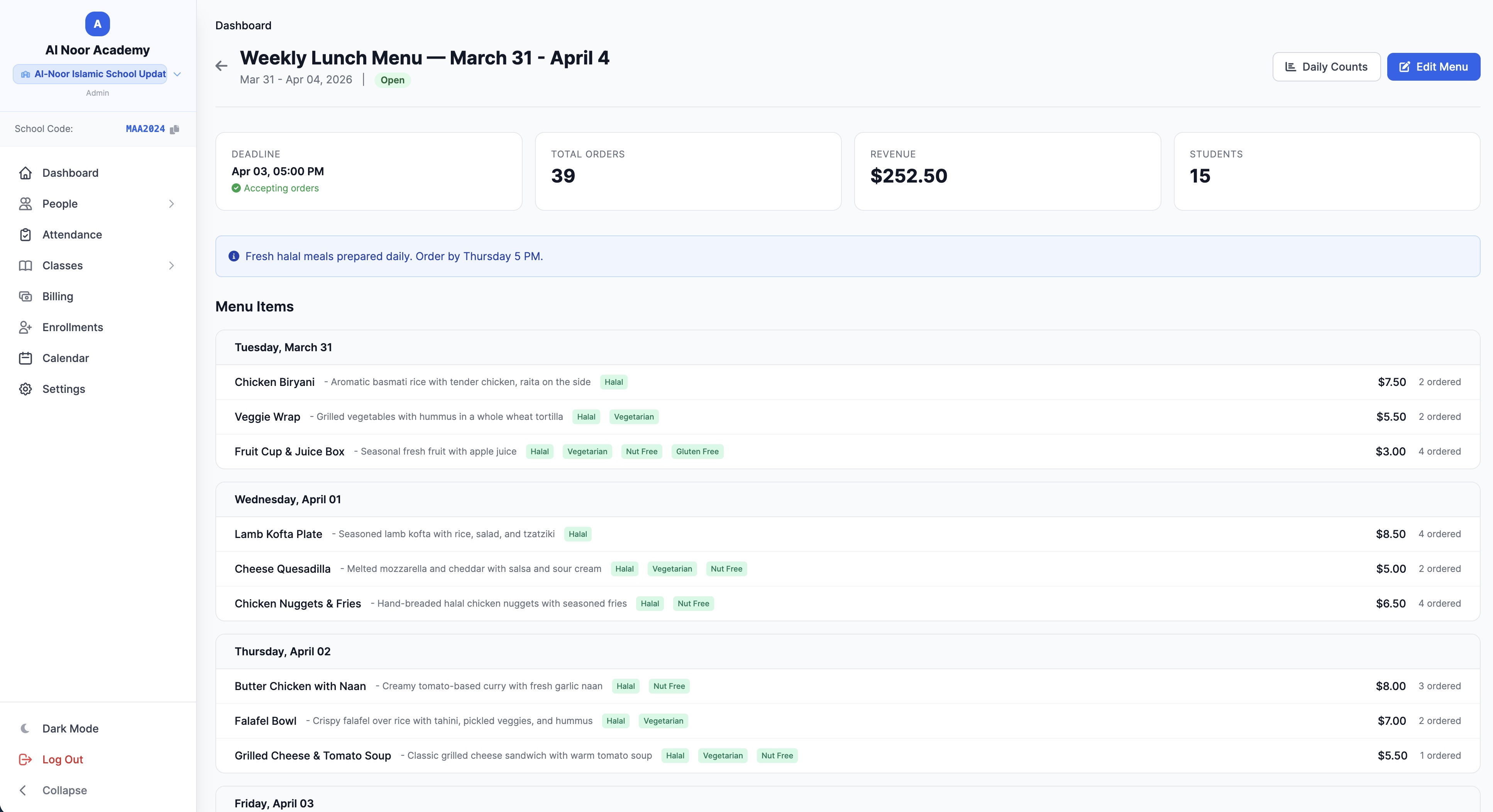 MarkTrack Lunch Ordering