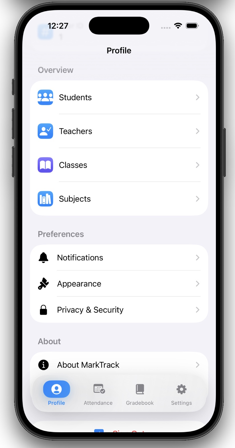 MarkTrack iOS - Student Profile